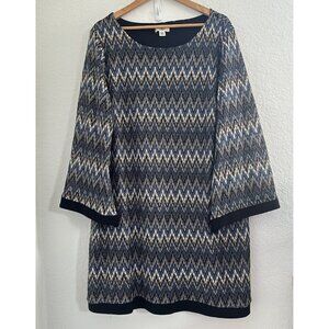 Cato Mini Sheath Dress Womens 22/24W Chevron Zig Zag Knit Pullover Black Hem‎